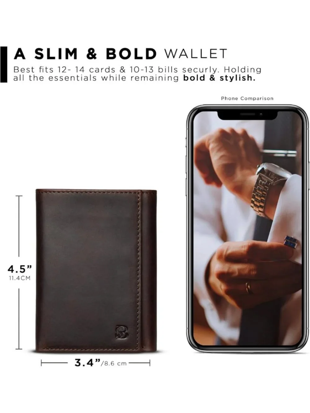 Slim RFID Blocking Leather Trifold Wallet for Men - 11 Card Slots, ID Window